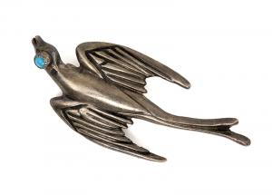 Navajo silver bird pin, old pawn jewelry for sale, silver and turquoise pin, 1950s native american turquoise jewelry, 1950s native american silver jewelry 