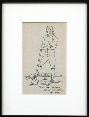 Rockwell Kent, Illustration, Voltaire, Candide, study, "I also know,", "That we should cultivate our gardens" india ink, graphite, vellum, 1920s, 1928, Art, for sale, Denver, Colorado, gallery, purchase, vintage 