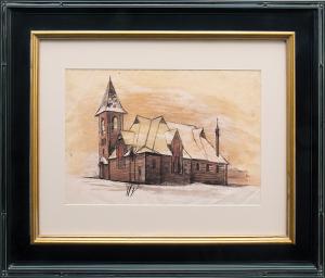 Jenne Magafan, "Church in Leadville (Colorado)", mixed media, 1938 for sale purchase consign auction denver Colorado art gallery museum