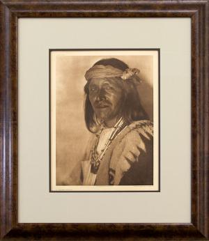 Edward Sheriff Curtis, "A Jemez Fiscal", photogravure circa 1925 for sale, framed sepia photogravure, framed native american portrait photogravure, The North American Indian Project 