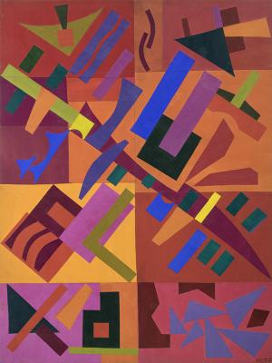 Margo Hoff, "Celebration 1984", acrylic, 1984 abstract painting fine art for sale purchase buy sell auction consign denver colorado art gallery museum