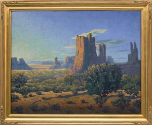 Harold Vincent Skene, "Monuments: Sunrise", oil, 1958, painting, for sale purchase consign auction denver Colorado art gallery museum