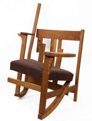 Eric Chesebro, Randomized Mission Oak Rocker, #4, wood, circa 1990, arts and crafts, wood, furniture, Vintage, Fine art, original, for sale, purchase, gallery, museum, Denver, Colorado