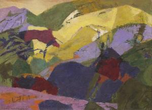 ethel magafan, "Mountains Above the Meadow (Colorado)", tempera, painting 