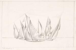 Arnold Ronnebeck, "Penetrations (Sailboats)", graphite, circa 1932-36, sailing, yacht, penetrations, black, white, gray, vintage, art for sale, 1930s, marine