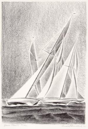 Arnold Ronnebeck, "Yacht Races (Grand Lake, Colorado); 23 of 25", lithograph, 1933, sailing, sailboat, denver artists guild, vintage art for sale, signed