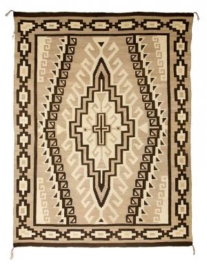 Two Grey Hills Trading Post Rug, Vintage Navajo Rug, Antique, brown, white, ivory, cross, Art, for sale, Denver, Colorado, gallery, purchase 