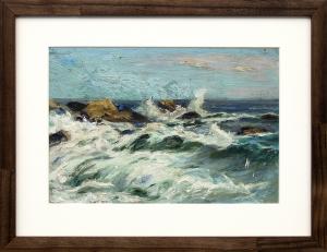 Charles Partridge Adams, marine, coastal painting for sale, Crashing Waves and Rocks, California Coast, oil, circa 1920
