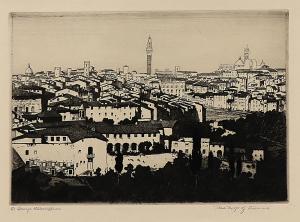 George Elbert Burr, Red Roofs of Sienna , Italy, aquatint etching, circa 1905, engraving, fine art, for sale, denver, gallery, colorado, antique, buy, purchase