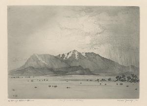 George Elbert Burr, San Francisco Mountains, Arizona , Desert Set, etching, circa 1921, engraving, fine art, for sale, denver, gallery, colorado, antique, buy, purchase