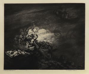 George Elbert Burr, Timberline Storm , Storm near Timberline, Colorado, etching, circa 1922, engraving, fine art, for sale, denver, gallery, colorado, antique, buy, purchase