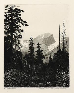 George Elbert Burr, Road to Bear Lake, Estes Park, Colorado, etching, circa 1920, engraving, fine art, for sale, denver, gallery, colorado, antique, buy, purchase