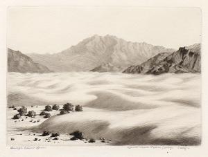 George Elbert Burr, Dunes Near Palm Springs, California, etching, circa 1925, engraving, fine art, for sale, denver, gallery, colorado, antique, buy, purchase