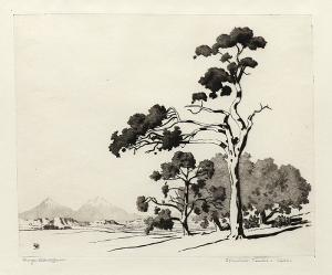 George Elbert Burr, Spanish Peaks, Colorado, etching, circa 1925, engraving, fine art, for sale, denver, gallery, colorado, antique, buy, purchase