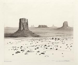 George Elbert Burr, Desert Monuments, Arizona, etching, circa 1925, engraving, fine art, for sale, denver, gallery, colorado, antique, buy, purchase