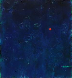 Wilma Fiori, Blue Green Abstract with Red Dot, monotype, circa 1990, Print, modernist, midcentury, modern, abstract, Art, for sale, Denver, Colorado, gallery, purchase, vintage