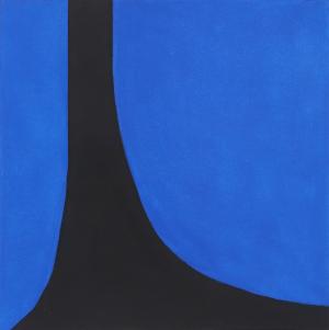 Wilma Fiori, Black with Blue Ovals Abstract, monotype, circa 1990, Print, modernist, midcentury, modern, abstract, Art, for sale, Denver, Colorado, gallery, purchase, vintage
