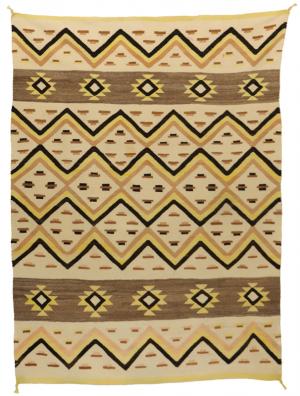 Navajo Rug, Chinle, Revival, Trading Post Rug, yellow, brown, ivory white, black, Art, for sale, Denver, Colorado, gallery, purchase, vintage, textile, weaving, antique, native American, American Indian, southwest, wool, arizona 