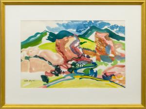 Rita Derjue, Red Rocks, Colorado, amphitheater, park, landscape, painting, watercolor, morrison, woman, artist, female, modern, Fine art, art, for sale, buy, purchase, Denver, Colorado, gallery, historic, antique, vintage, artwork, original, authentic 