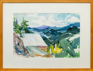 Rita Derjue, landscape, painting, Cabin, Mountains, colorado, aspen, evergreen, pine, woman, artist, female, watercolor, Fine art, art, for sale, buy, purchase, Denver, Colorado, gallery, historic, antique, vintage, artwork, original, authentic