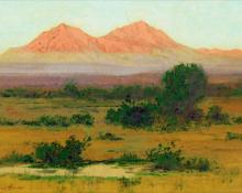 Charles Partridge Adams, "The Spanish Peaks Colorado, Sunrise Light, from the Valley of Cucharas Creek", watercolor, c. 1910 painting for sale