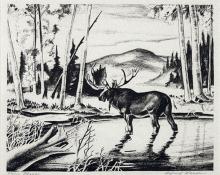 Alfred James Wands, "Moose, 26/100", lithograph, c. 1940