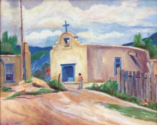 Laura Hoernig, "Church in Taos", oil on canvas, c. 1960