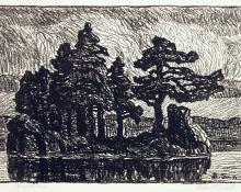 sandzén, Sven Birger Sandzen, "Lake at Sunset, edition of 100", lithograph, 1925