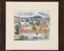 Paul Kauvar Smith, Sketch Made in Taos, New Mexico, watercolor, circa 1945, Original watercolor painting for sale, framed original watercolor painting, taos new mexico fine art