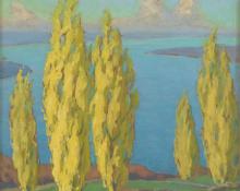 William Charles Baker, "Untitled (Poplars)", oil, c. 1930