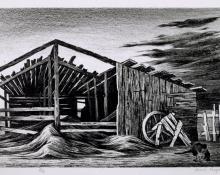 Jenne Magafan, "Old Shed, 7/12", lithograph, c. 1942
