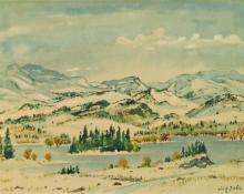Adolf Arthur Dehn, "Untitled (Mountain Lake in Winter)", mixed media, 1952