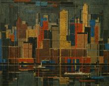 Charles Ragland Bunnell, "New York Skyline", oil, 1948 painting for sale