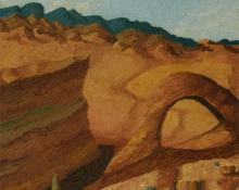  Indiscernible Artists name/not signed, "Untitled (Western Landscape)", oil on canvas, c. 1930