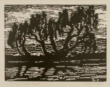 Sven Birger Sandzen, "Smoky River at Sunset, 1 edition printed", woodcut, 1920 woodblock