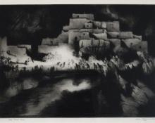 Gene (Alice Geneva) Kloss, "Pueblo Firelight Dance, 30/50", etching, 1952