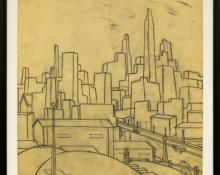Charles Bunnell original vintage drawing for sale, Kansas City, modernist, graphite, circa 1930, wpa era, regionalist art