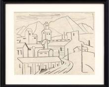 Charles Bunnell art for sale, "Untitled (Mine in the Mountains, Colorado)", conte crayon, circa 1935.