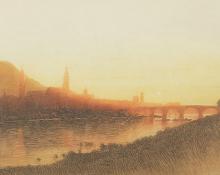 George Elbert Burr, "Heidelberg, Sunset", etching, c. 1905
