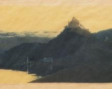 George Elbert Burr, "Castle Marksburg (on Rhine), trial proof", etching, c. 1905