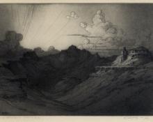 George Elbert Burr, "Desert Sunset, trial proof; edition of 40 (from the Desert Set)", etching, c. 1921