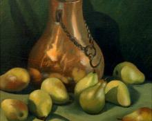 Clayton Henri Staples, "Untitled (Still Life with Copper Pot and Pears", oil on canvas