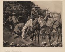 Frederic Remington, "Mule Train Crossing the Sierras", photogravure, 1888