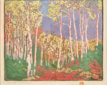 Gustave Baumann, "Aspen Red River; 54/100", woodcut, 1925