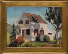 Jon Blanchette, "Untitled (Farmhouse, California)", oil, circa 1955 for sale purchase consign auction denver Colorado art gallery museum