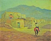 Raphael Lillywhite, "Taos Pueblo, Taos New Mexico", oil, c. 1940
