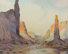 Carl Oscar Borg, "Untitled (Spider Rock, Canyon de Chelly, Arizona)", watercolor on paper, c. 1925