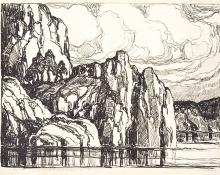 sandzén, Sven Birger Sandzen, "Granite Banks, edition of 100", lithograph, 1923