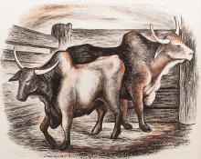 Ethel Magafan, "Brahma Bulls", lithograph, 1938