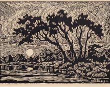 sandzén, Sven Birger Sandzen, "Smoky River at Twilight", woodcut